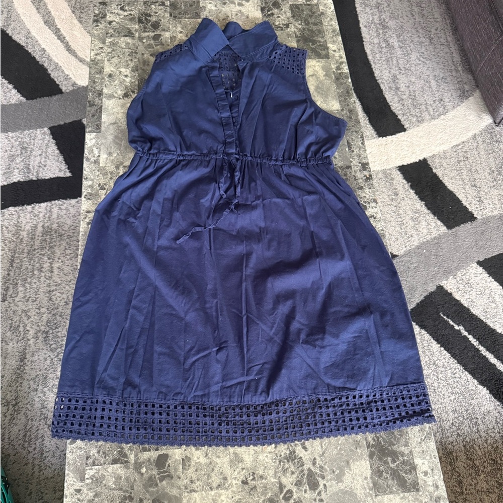 Motherhood Maternity Dress Navy Sleeveless, Drawstring waist size L